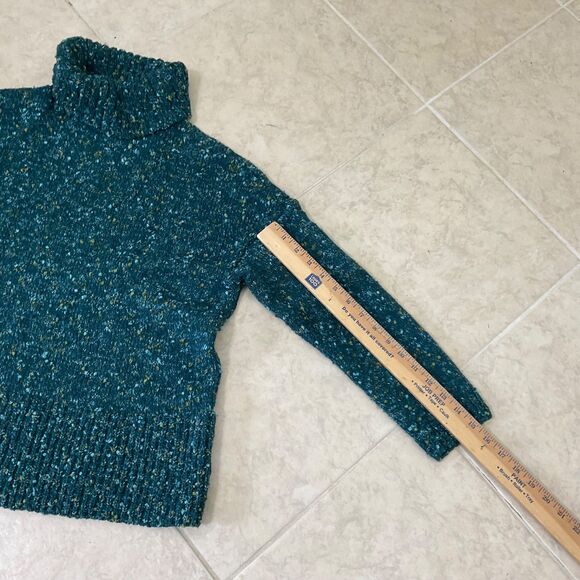 J Jill petites Speckled Pullover Cowl Turtle Neck Sweater women’s MP Teal green - Picture 11 of 12